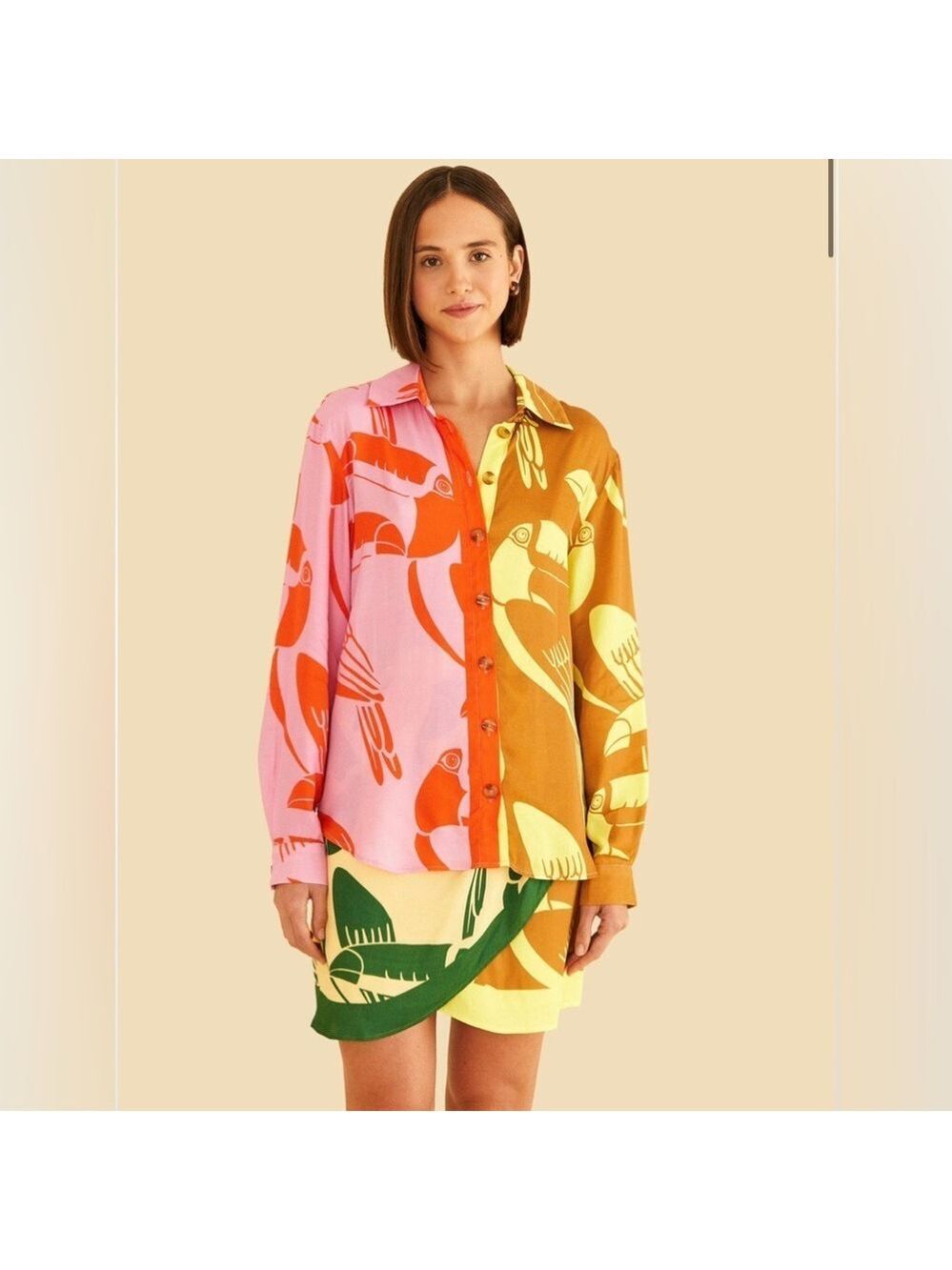 MWT FARM Rio Mixed Rainbow Toucans Lenzing™ Ecovero™ Viscose Shirt